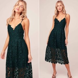 ASTR Lace A-Line Midi Dress Hunter Green